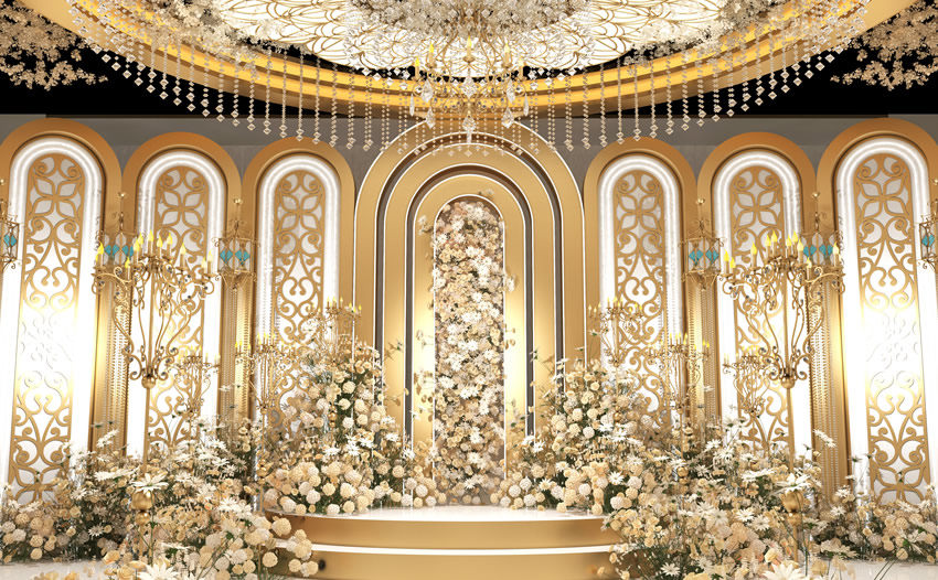 民丰香槟色调婚礼堂效果展示